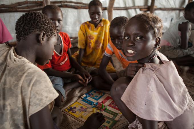 Children affected by conflict play games in a child friendly space in Doro camp, Maban, South Sudan where they can access psychosocial support from trained staff. (Colin Crowley/Save the Children)