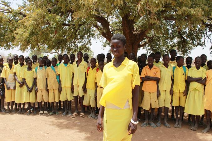 14-year-old Mary with her classmates at a school supported by Save the Children Education in Emergencies programme in Aweil East, Northern Bahr el Ghazal state, South Sudan (Helen Mould/Save the Children)
